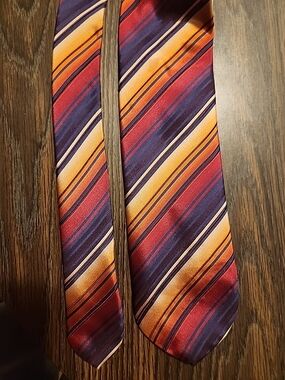 Dolcepunta Striped Red Blue Yellow Gold 100% Silk Tie Made Italy